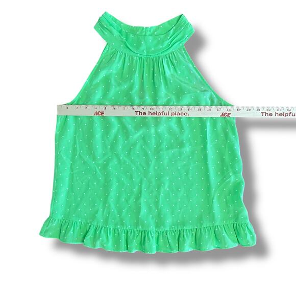 Lilly Pulitzer Silk Polka Dot Halter Top Green Ruffle Hem Medium M - Picture 3 of 8
